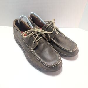 Ferrini Distressed Leather Boat Loafers Men's Size 8.5 Moc Toe Coffee Brown